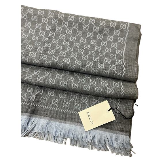 Gucci Stencil Monogram GG Logo 2 Tone Scarf Square blue 48x180 - Picture 3 of 8